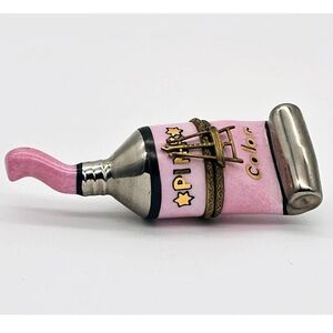 Limoge Trinket Box Porcelain Peint Main AF Paint Tube Pink Metal Hinge France